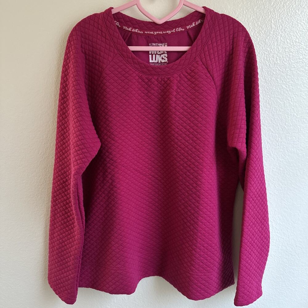 Muk Luks Quilted Crewneck Sweatshirt Pink Fuchsia Pullover SZ Small